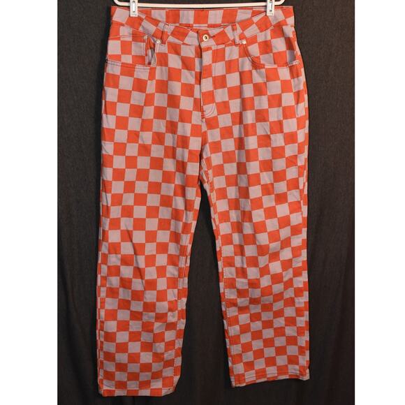 Ragged Priest Women's 34 (34x28 actual) Checkered Wide Leg Orange Denim Jeans - Picture 1 of 9